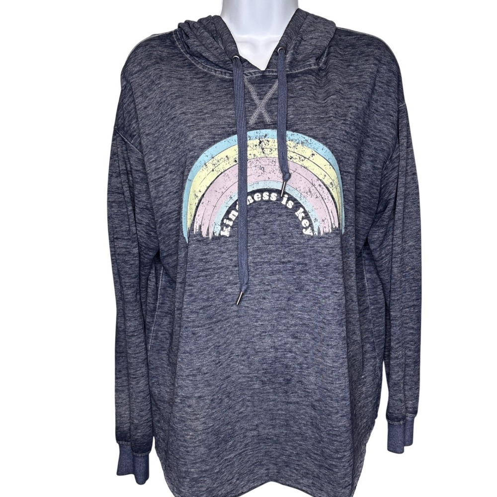 C&C California Womens Rainbow Kindness Is Key Hoodie Sweatshirt Blue Size M